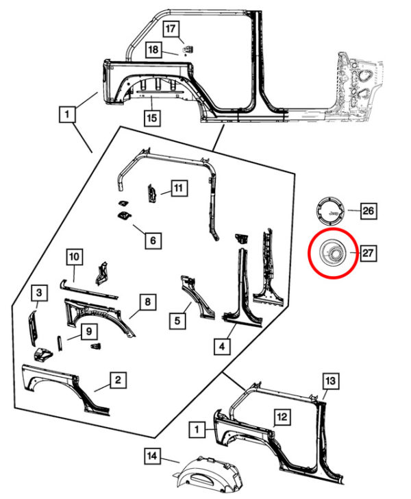 Bisel Combustible Jeep Wrangler JK 07 al 18 MOPAR 52126046A